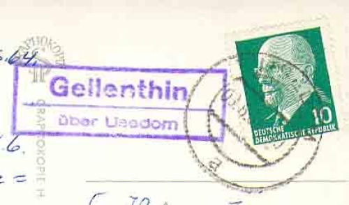 17406 Gellenthin country postmark on postcard Usedom o 06/08/1964