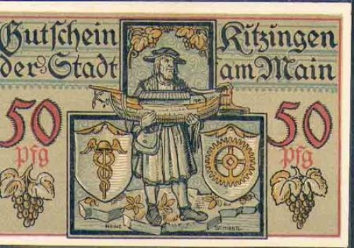 97318 Kitzingen city emergency money worth 50 pfennigs coat of arms around 1921