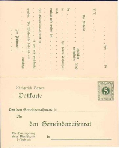 Bavaria 5 Pfennig service postal stationery with reply card,
