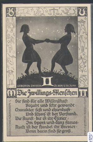 Zodiac sign, Gemini with characteristics, * approx. 1920