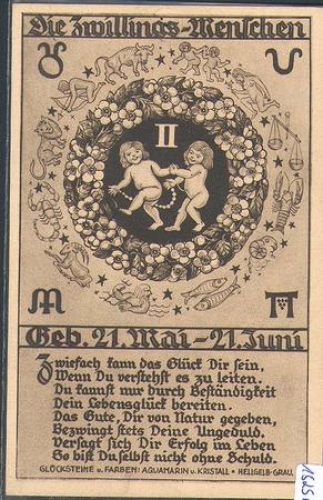 Zodiac sign, Gemini with characteristics, * approx. 1920
