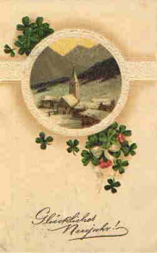New Year shamrock embossed card o 29.12.1909