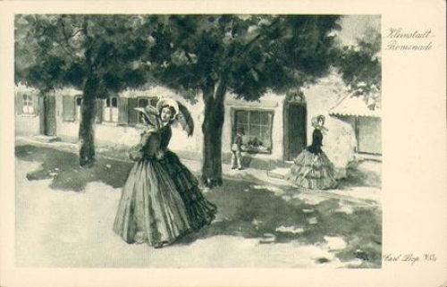 Carl Seop. Voss "small town promenade" artist card * ca. 1920