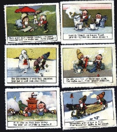 Aecht Franck dwarfs food advertising vignettes around 1910