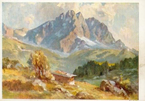 Mueller-Schwaben artist card "Almhuette" *approx. 1940