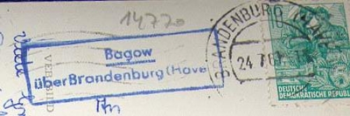 14770 Bagow post office stamp on Brandenburg postcard o 24.7.1961
