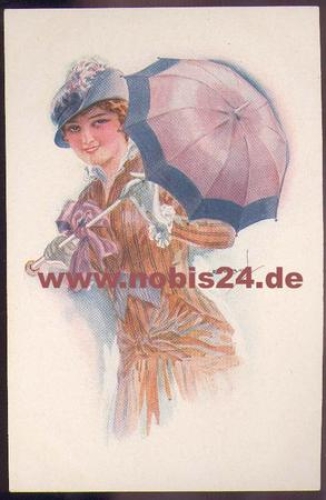 Frau mit Schirm Künstlerkarte sig. USABA *ca. 1920