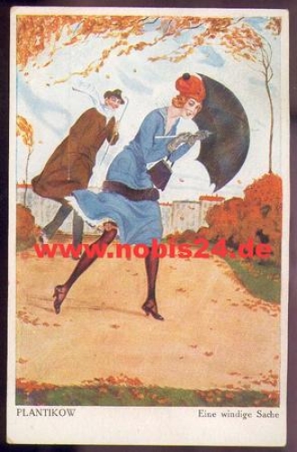 Frau mit Schirm KünstleFraurkarte Plantikow Nr. 6491 *ca. 1920