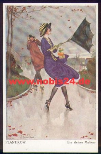 Frau mit Regenschirm Künstlerkarte Plantikow Nr. 6494 *ca. 1920