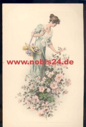 Woman with Flowers Artist's Card M. M. Vienne No. 398 M. Munk * approx. 1920