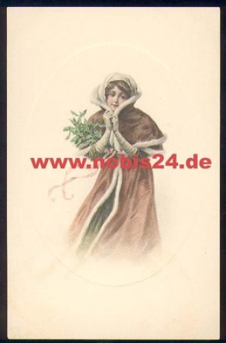 Woman in coat artist card M.M. Vienne sig. M. Munk No. 438, * approx. 1920