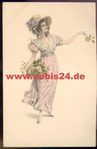 Woman with roses artist card M.M. Vienne sig. M. Munk No. 505 * approx. 1920
