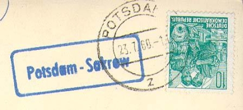 Sakrow Potsdam post office stamp on postcard o 23.7.1960