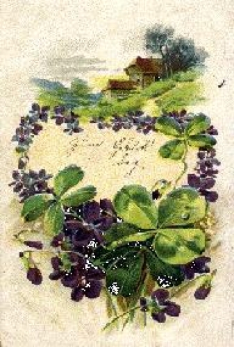 Clover leaves with violets embossed card circa 1910