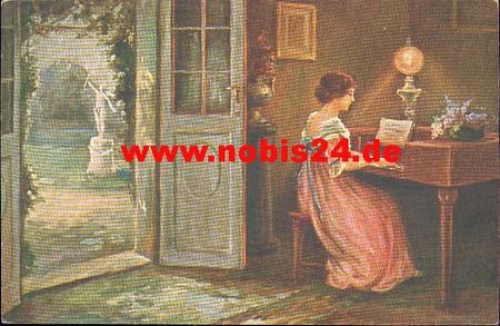 Hansa A. Artist card Woman at the piano "His favorite song" *approx. 1920
