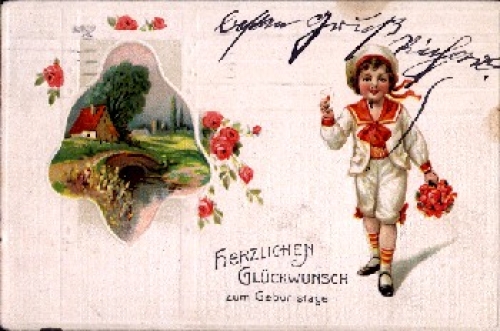 Blumen Kind in Matrosenanzug mit  Brief in der Hand o 6.10.1914
