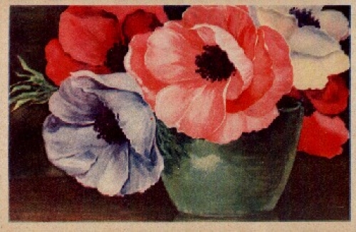 poppies in a green vase circa 1920