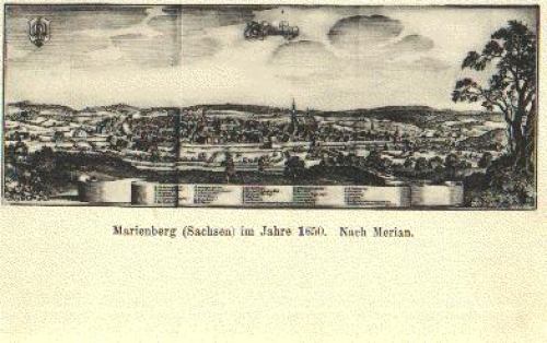 09496 Marienberg Saxony in 1650 artist card after Merian o 30.9.1909