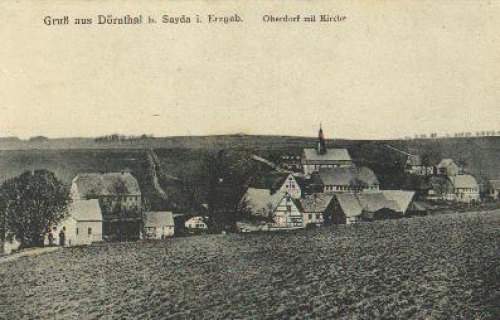 Dörnthal bei Sayda Erzgebirge Oberdorf mit Kirche gebr. ca. 1915
