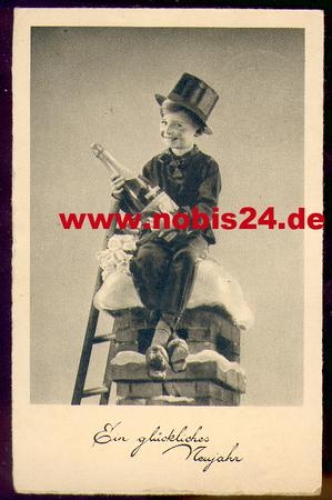 Chimney sweep with champagne bottle, New Year o 31.12.1940