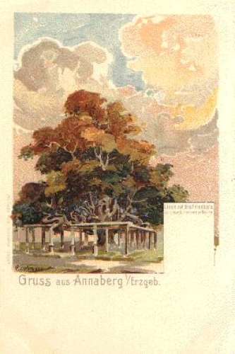 09456 Annaberg Linde auf dem Friedhof Künstlerkarte Hirschmann * ca.1900