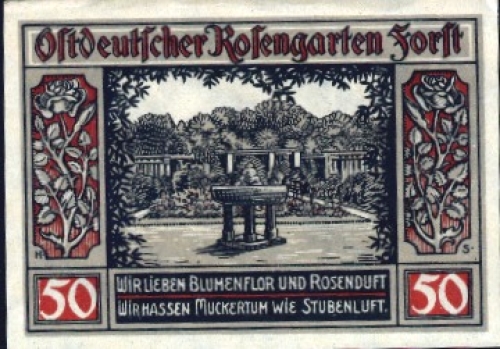 03149 Forest Lausitz City Emergency Money 50 Pfg. East German Rose Garden Fountain 1921