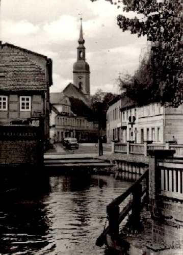 03222 Luebbenau street view with church o 27.6.1977