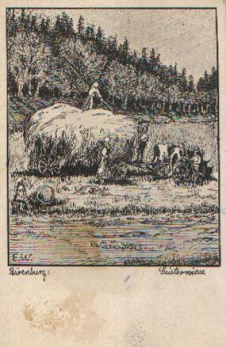Landwirtschaft Feldarbeit Geisterwiese, Künstlerzeichnung o ca. 1915