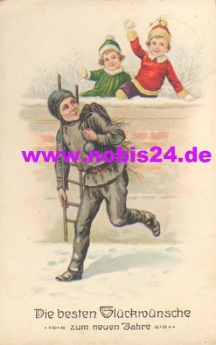 Chimney sweep with children, 31.12.1937