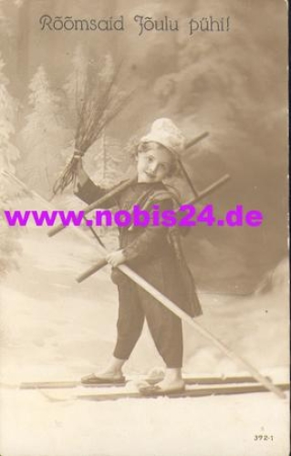Chimney sweep on skis, December 25, 1932