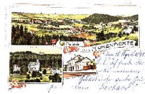 09573 Hohenfichte Farblitho, Bahnhof o 19.4.1898