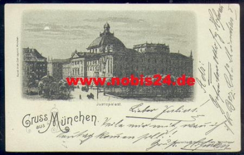 Courier Private city post on Munich AK Justizpalast o ca.1900