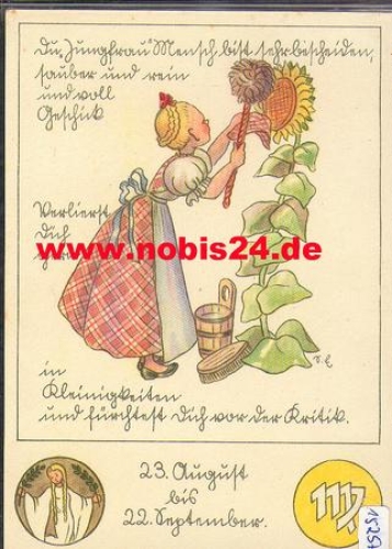 Sign of the zodiac, Virgo with characteristics, No. 860/9 * approx. 1950