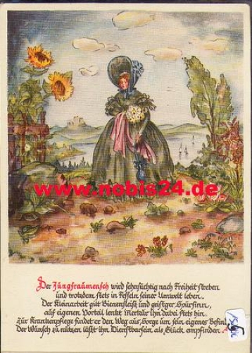 Sign of the zodiac, Virgo with characteristics, artist card * approx. 1950