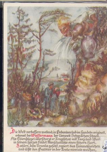 Sign of the zodiac, Aquarius with characteristics, artist card * approx. 1950