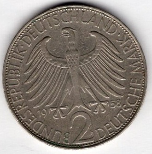 2 D-Mark 1958 F Max Planck FRG Jaeger 386