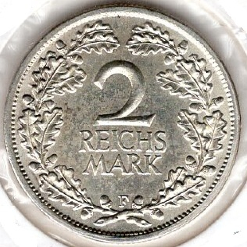 2 Mark 1925 F Weimar Republic Silver Coin