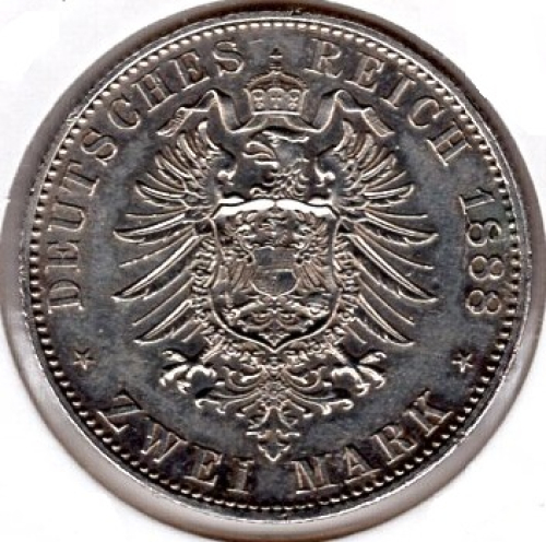 2 Mark Prussia 1888 Frederick Silver Coin
