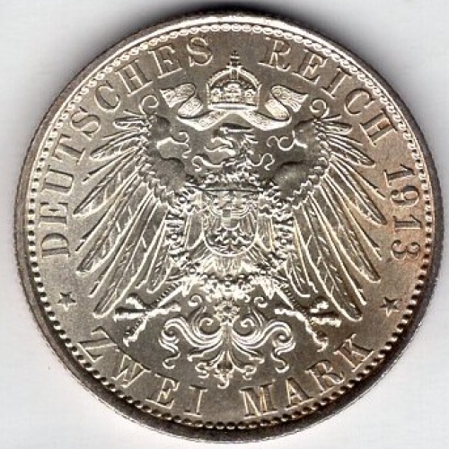 2 Mark Prussia 1913 Kaiser Wilhelm II in Uniform