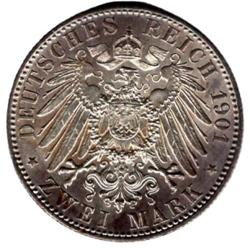 2 Mark Preußen 1901 A Wilhelm II. 200 Jahre Königreich Silbermünze