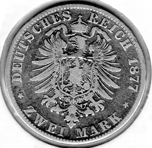 2 Mark Saxony 1877 King Albert Silver Coin
