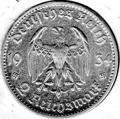 Jäger 0355 - 2 Reichsmark 1934 F Garnisonskirche mit Datum Silbermünze Deutsche Reich