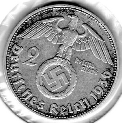 Jäger 0366 - 2 Reichsmark 1936 D Hindenburg Silbermünze Deutsche Reich 