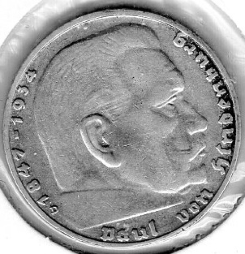 Jäger 0366 - 2 Reichsmark 1936 D Hindenburg Silbermünze Deutsche Reich 