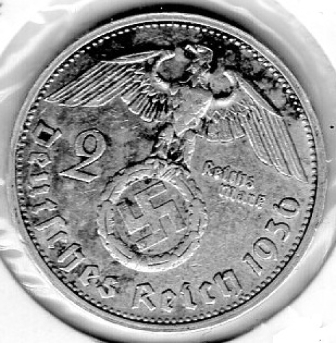 Jäger 0366 - 2 Reichsmark 1936 G Hindenburg Silbermünze Deutsche Reich