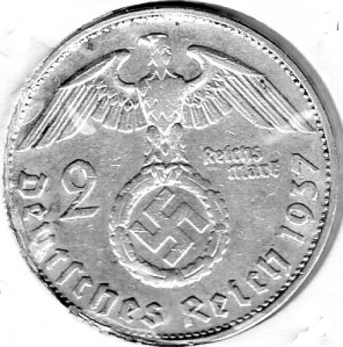 Jäger 366 - 2 Reichsmark 1937 G Hindenburg Silbermünze Deutsches Reich