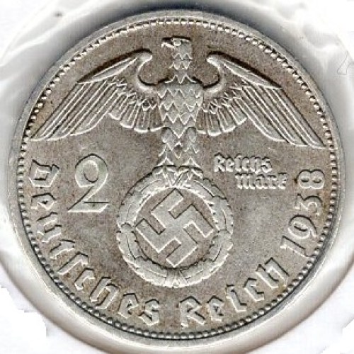 Jäger 366 - 2 Reichsmark 1938 D Hindenburg Silbermünze Deutsches Reich