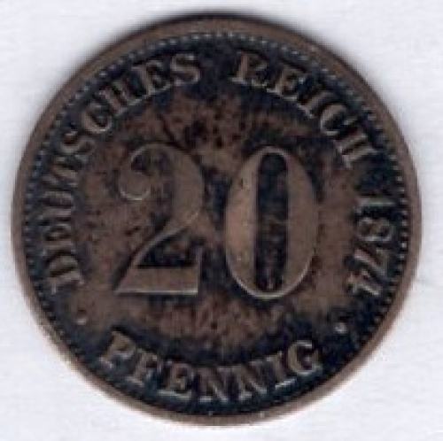 20 Pfennig 1874 C Imperial Silver Coin