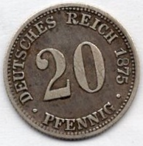20 Pfennig 1875 B Imperial Silver Coin