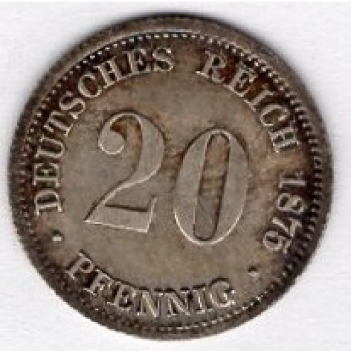 20 Pfennig 1875 B Imperial Silver Coin